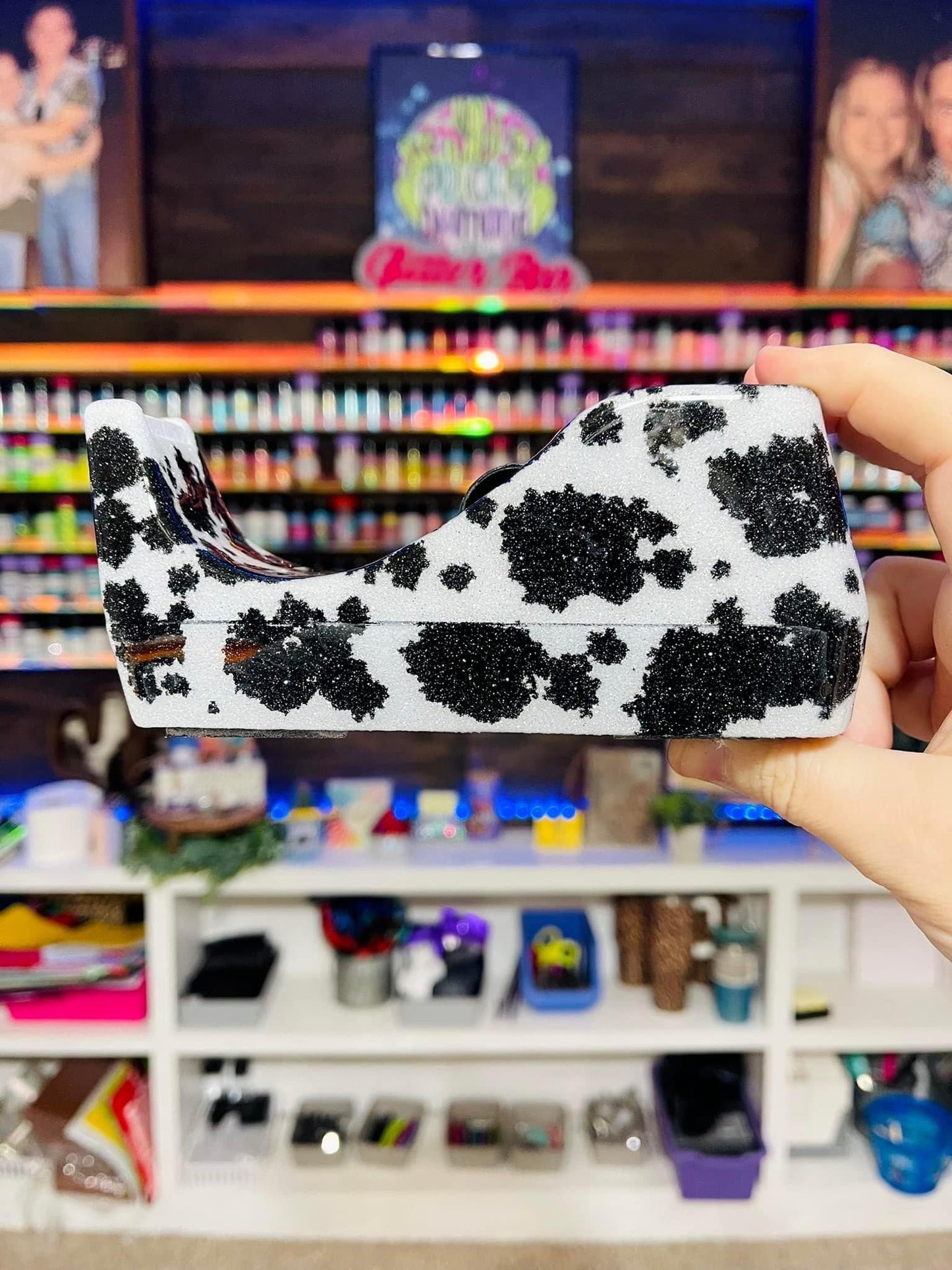 Full Cow Print Glitter Tape Dispenser