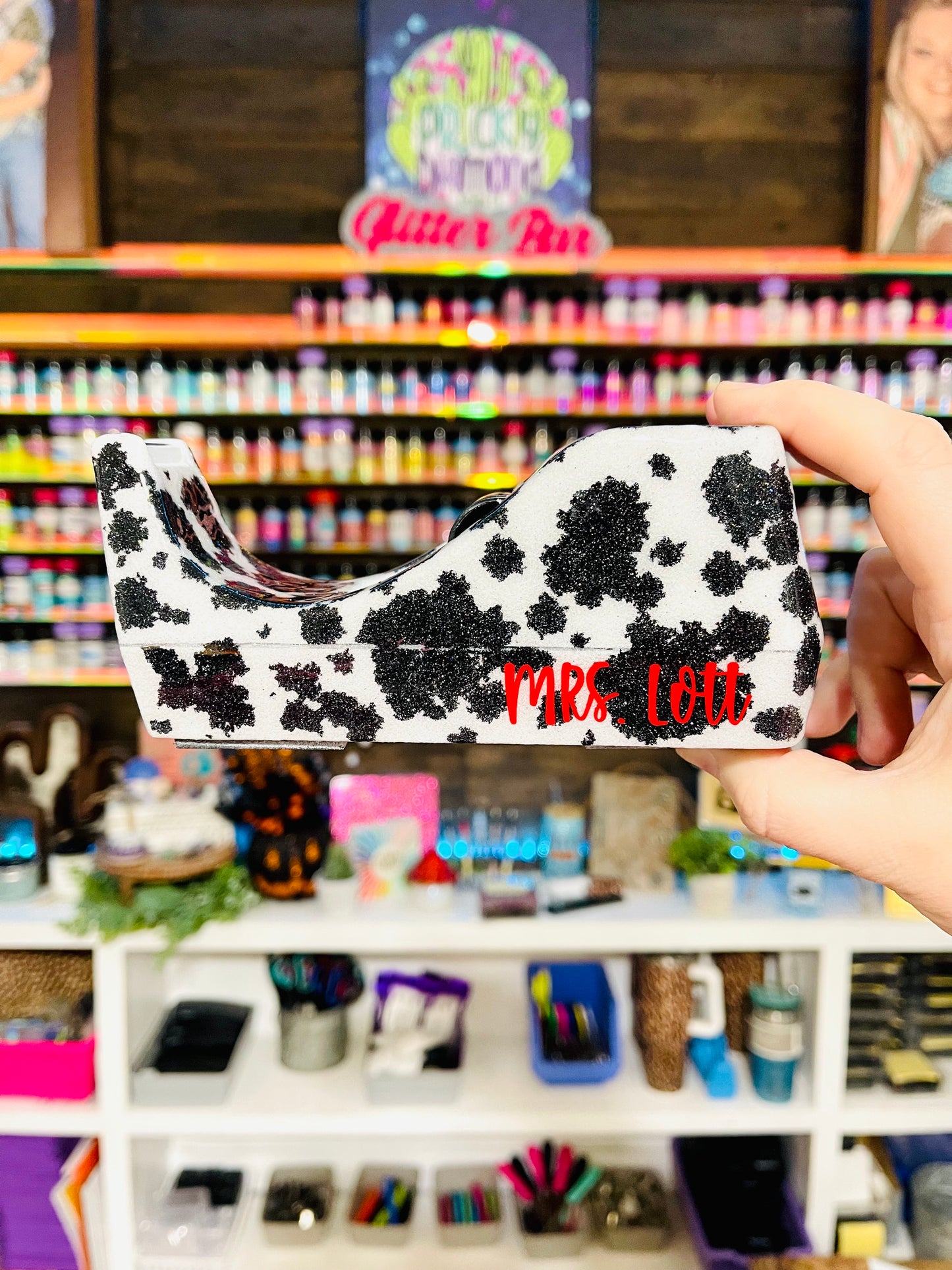 Full Cow Print Glitter Tape Dispenser