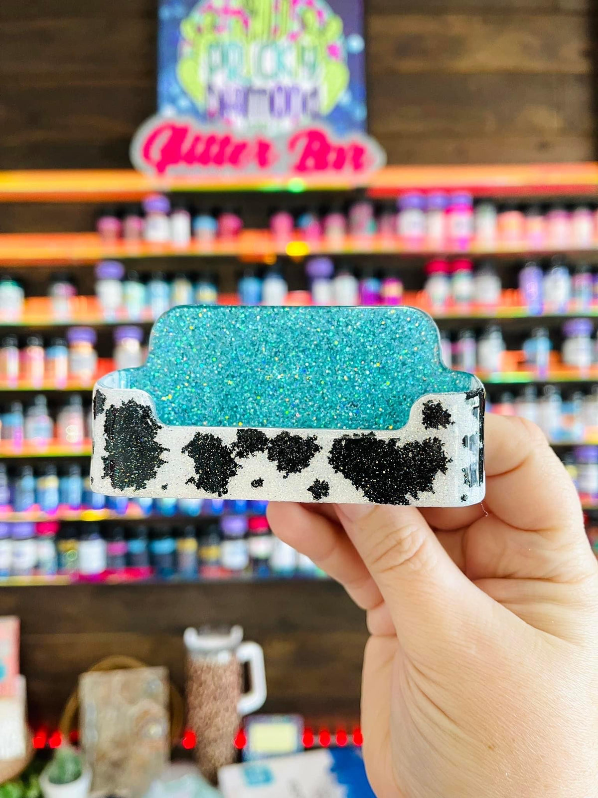 1/2 Cow Print Glitter Business Card Holder