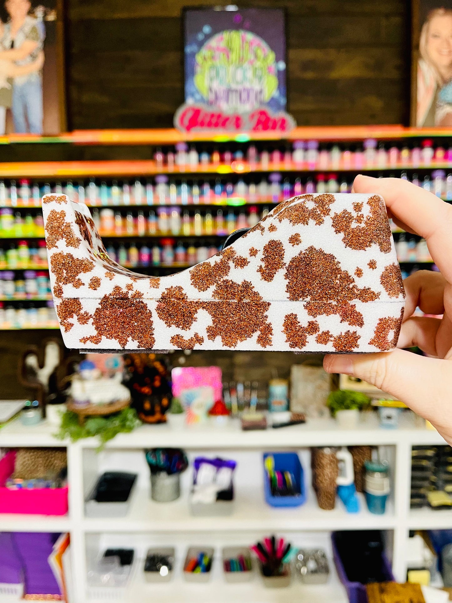 Full Cow Print Glitter Tape Dispenser