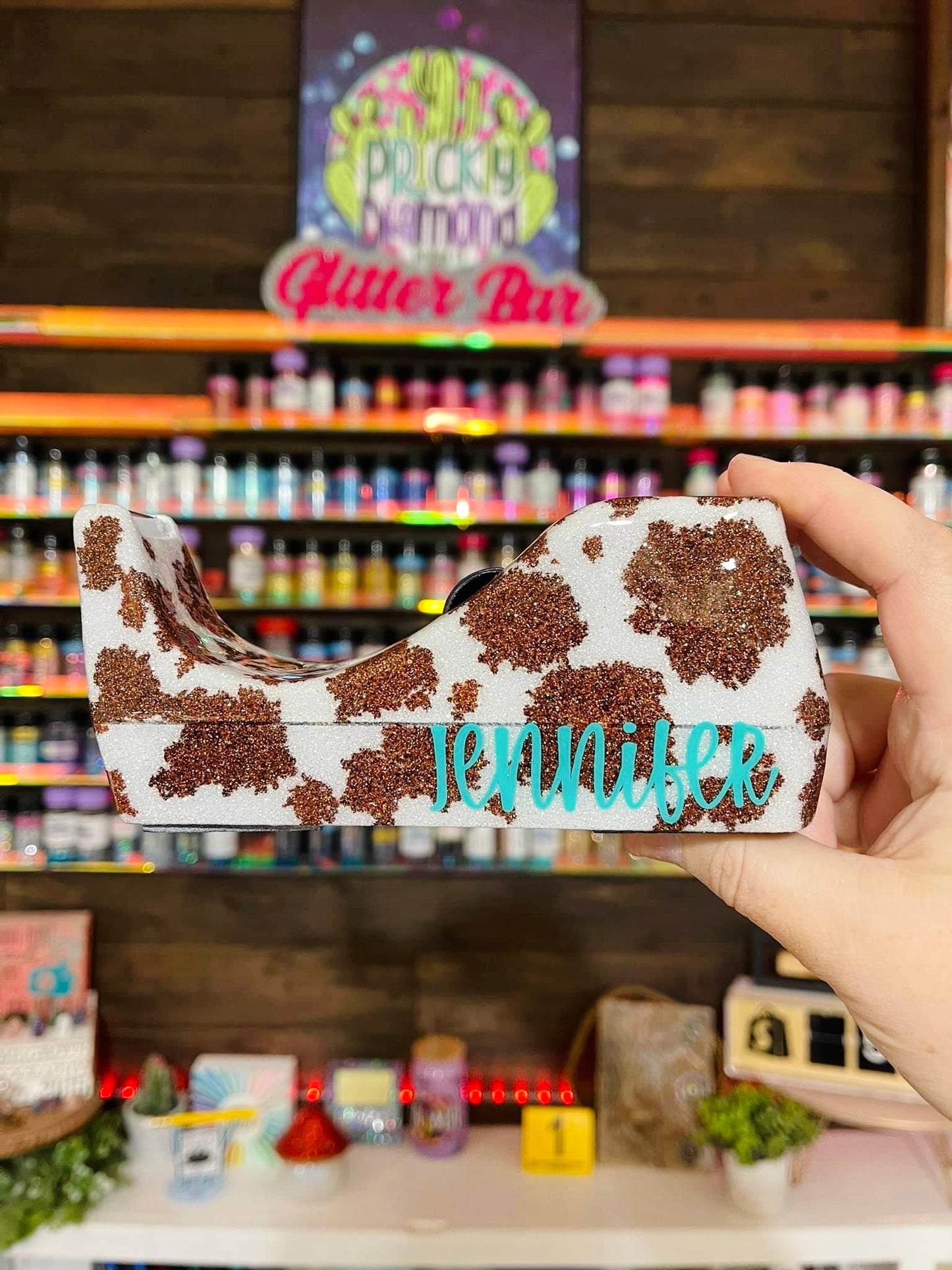 Full Cow Print Glitter Tape Dispenser