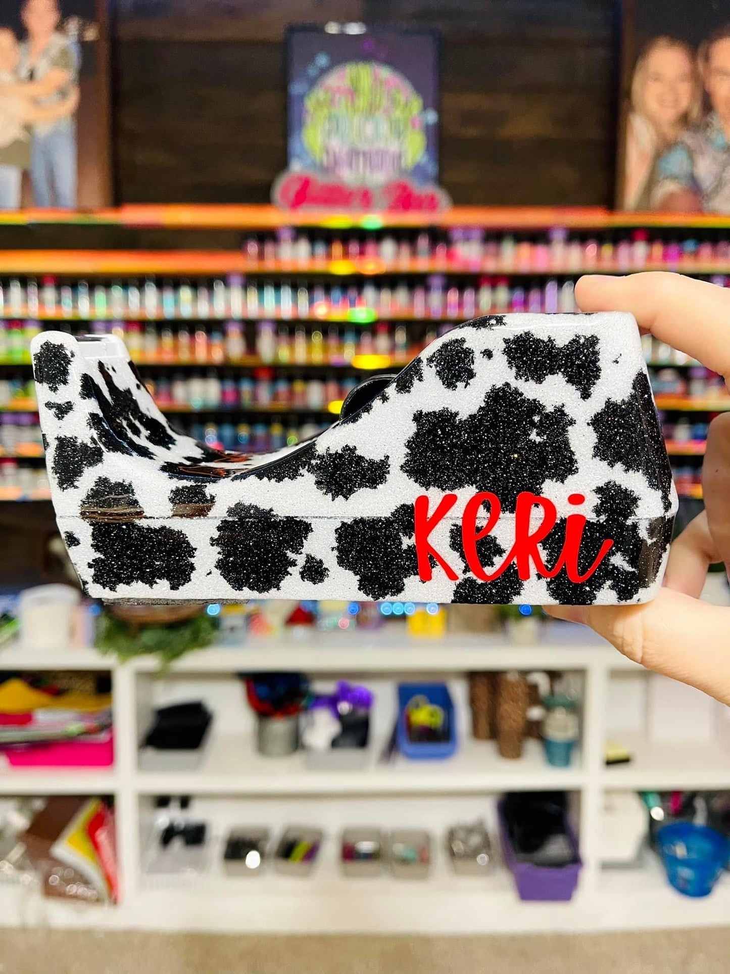 Full Cow Print Glitter Tape Dispenser