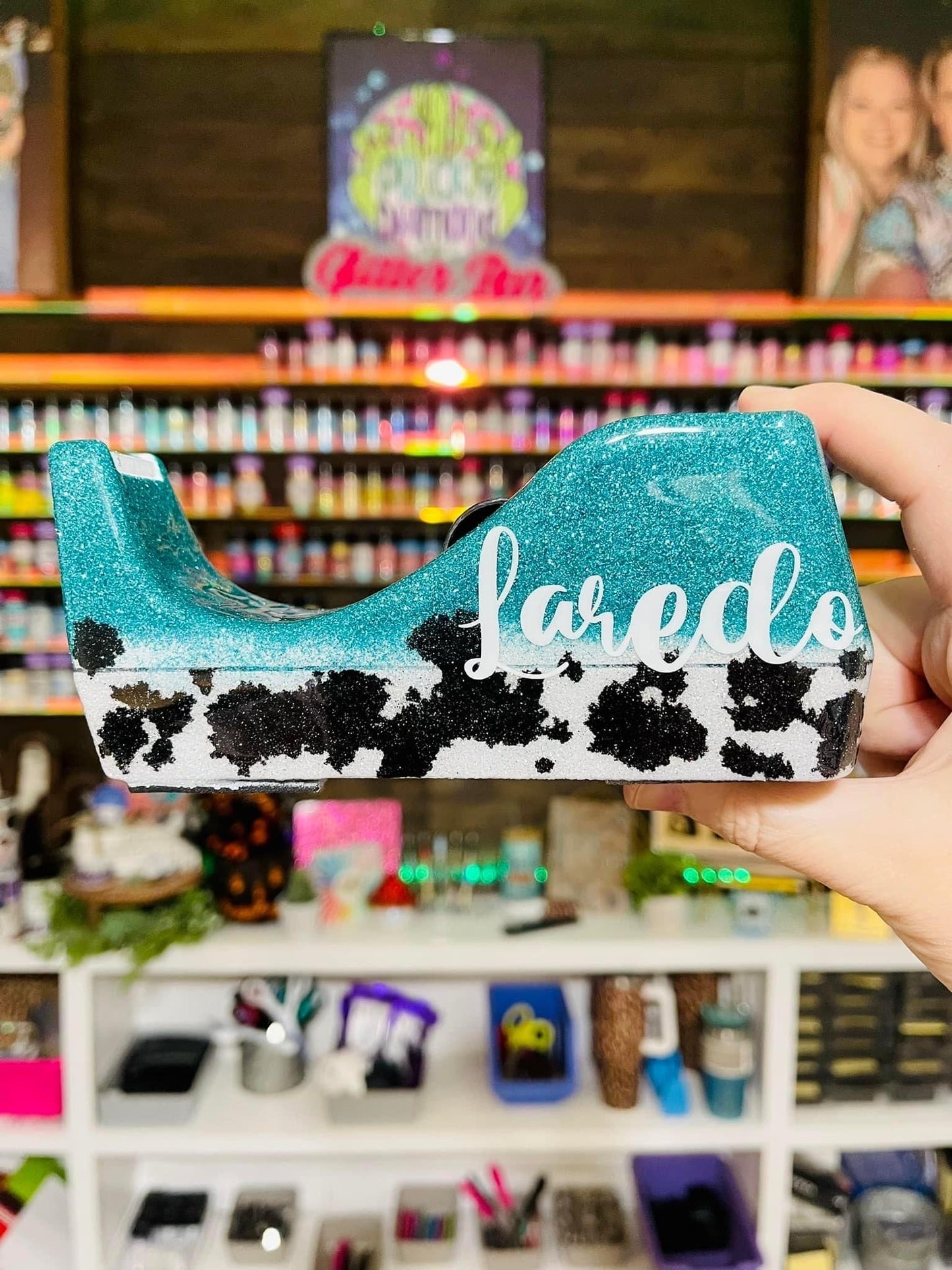 1/2 Cow Print Glitter Tape Dispenser