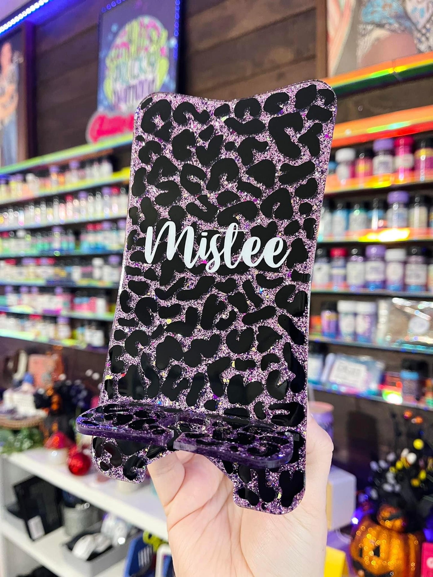 Custom Full Leopard Glitter Phone Stand
