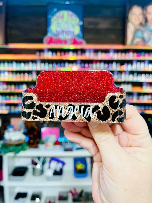 1/2 Leopard Glitter Business Card Holder