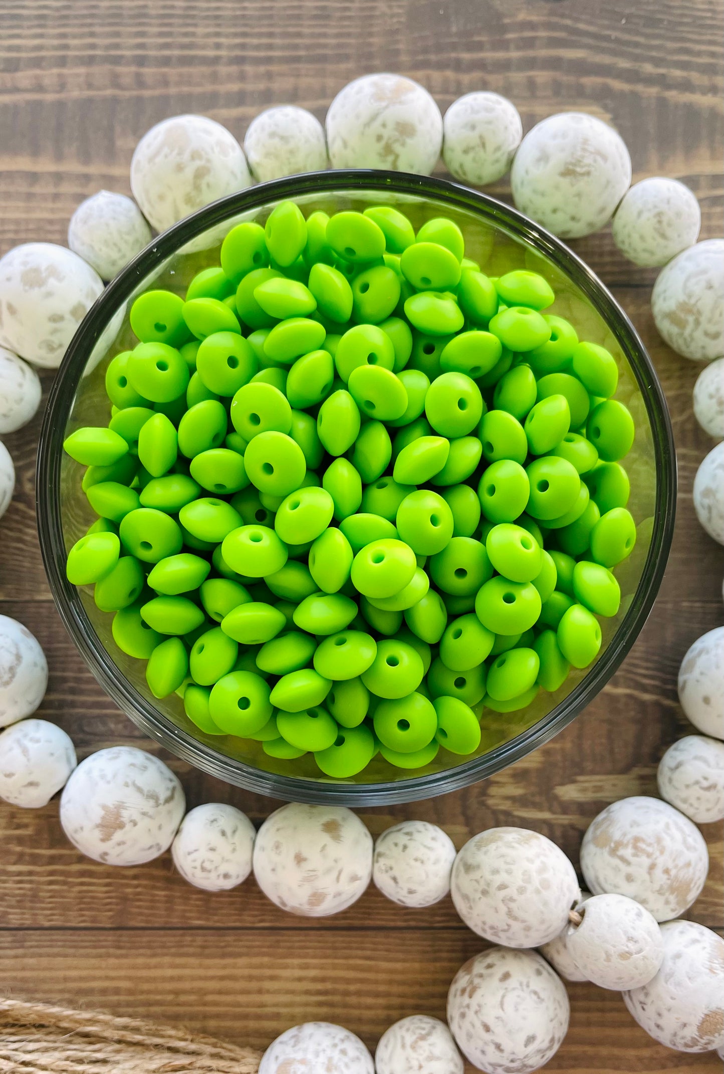 Lime Green Silicone Lentil Beads 12MM (10 pc)