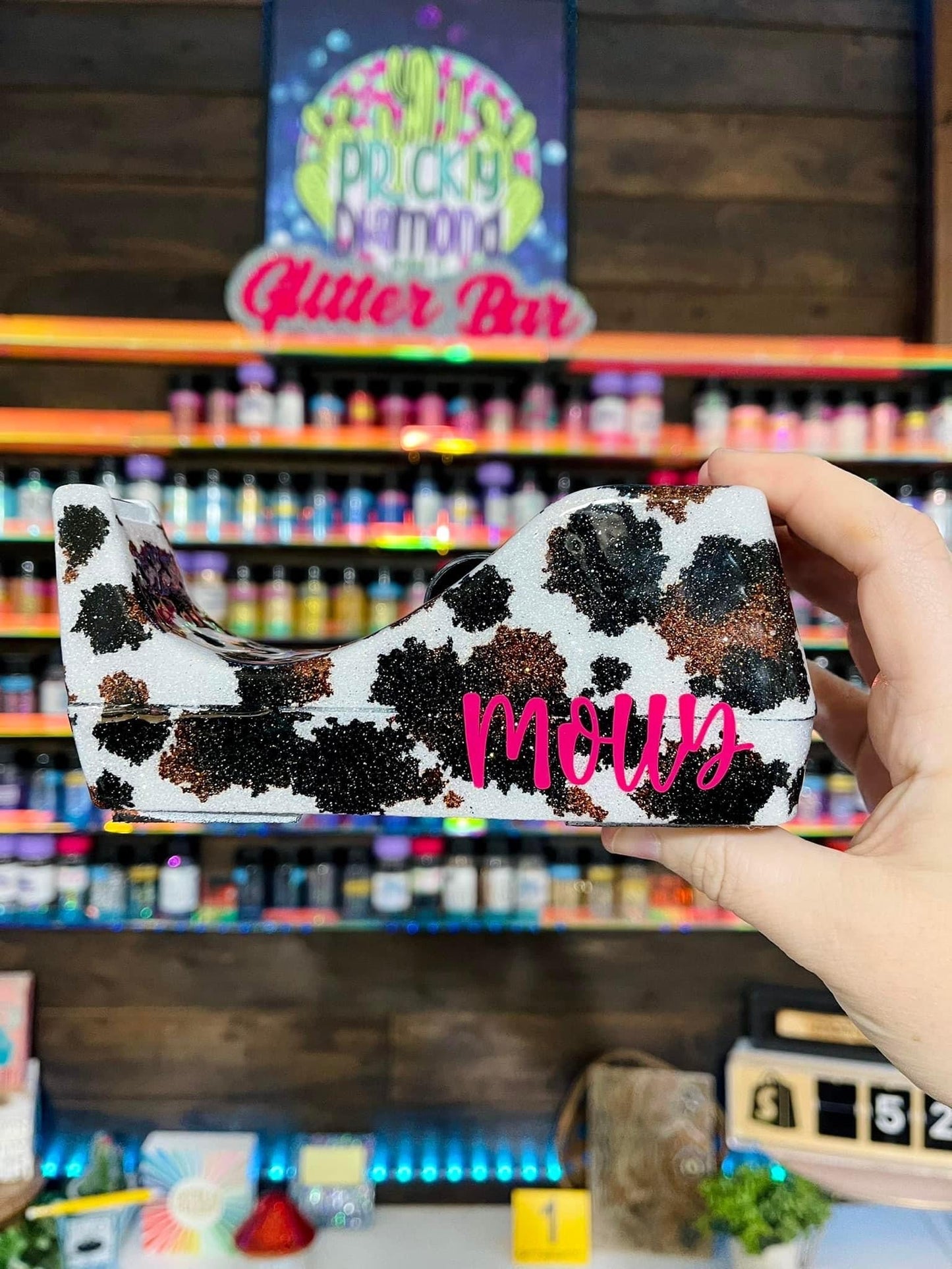 Full Cow Print Glitter Tape Dispenser