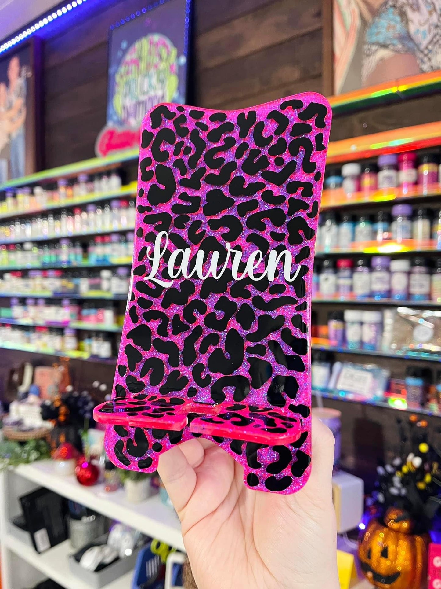Custom Full Leopard Glitter Phone Stand