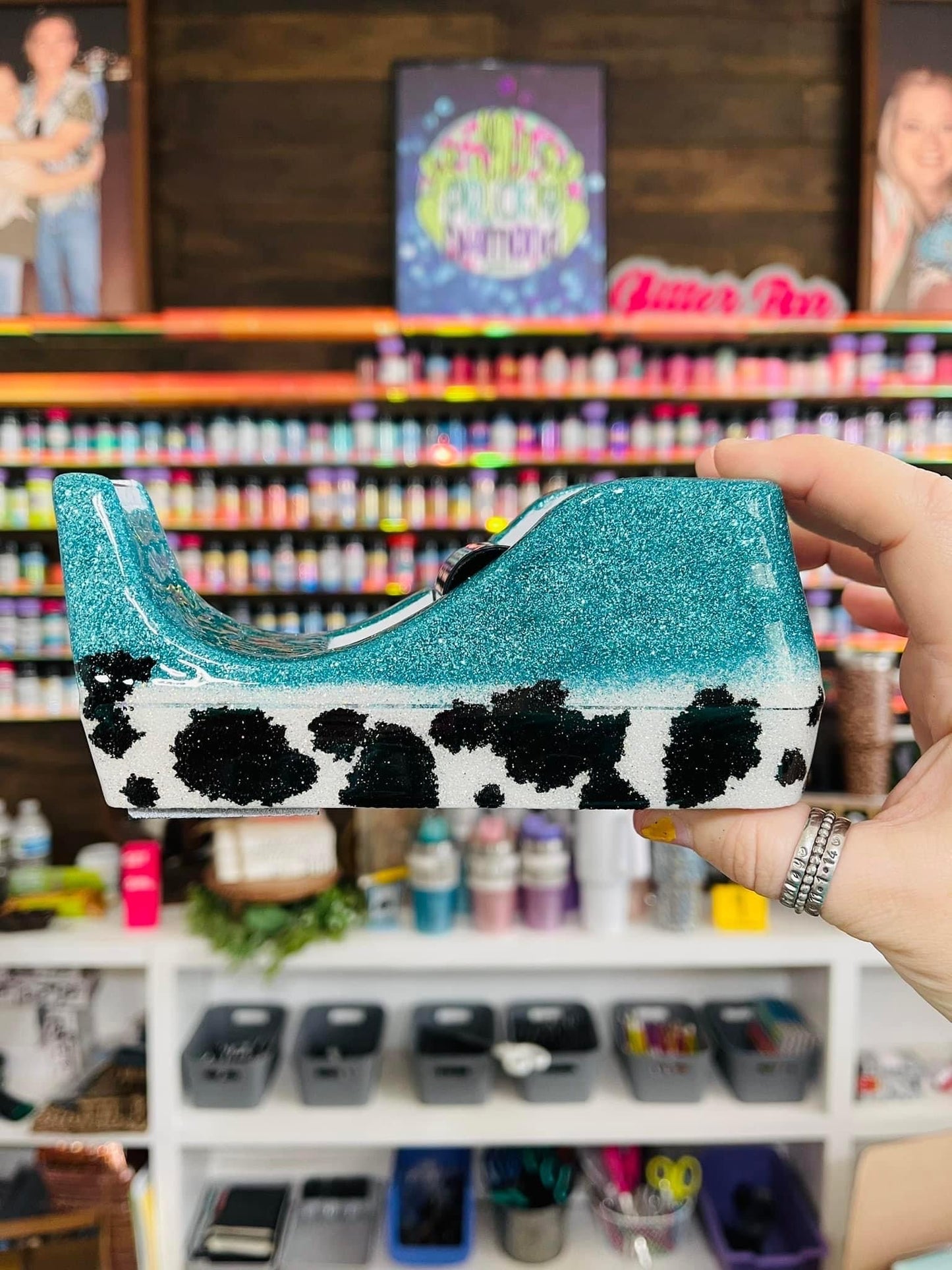 1/2 Cow Print Glitter Tape Dispenser