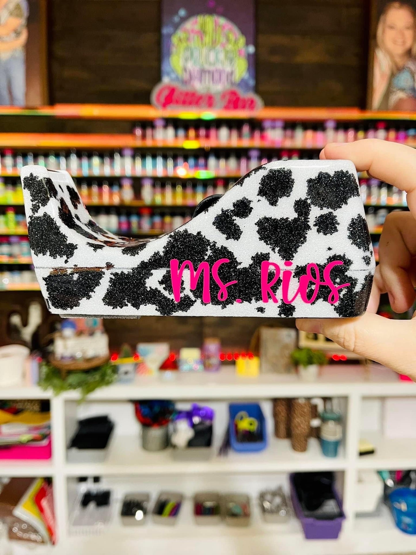 Full Cow Print Glitter Tape Dispenser