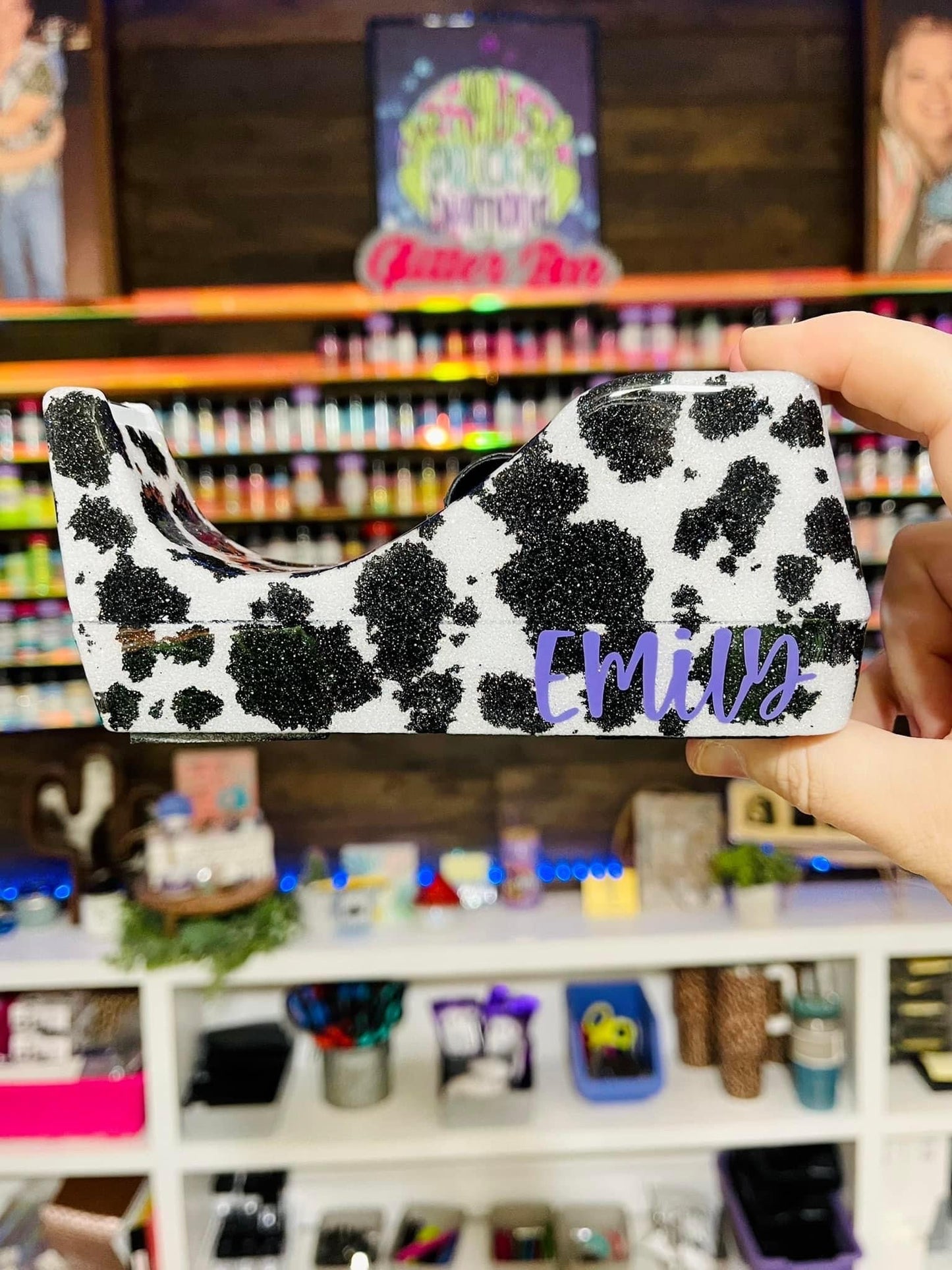 Full Cow Print Glitter Tape Dispenser
