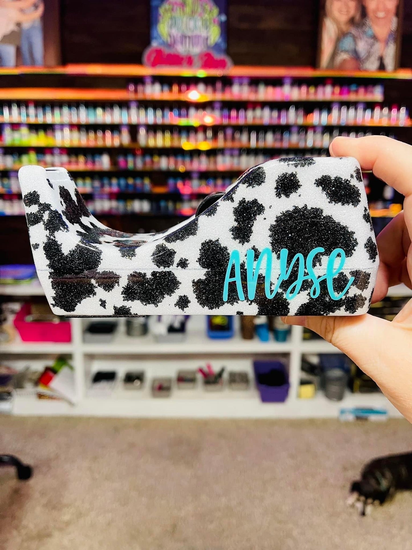 Full Cow Print Glitter Tape Dispenser
