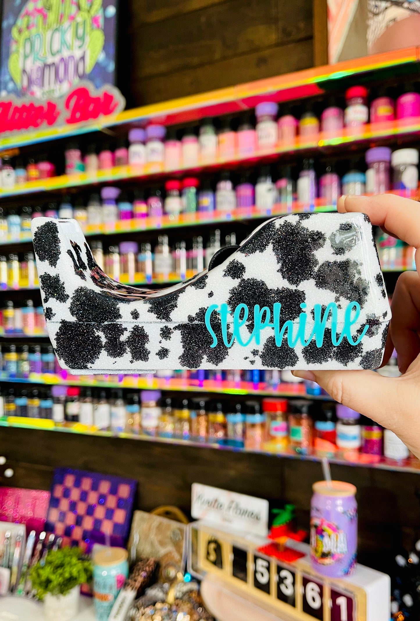 Full Cow Print Glitter Tape Dispenser