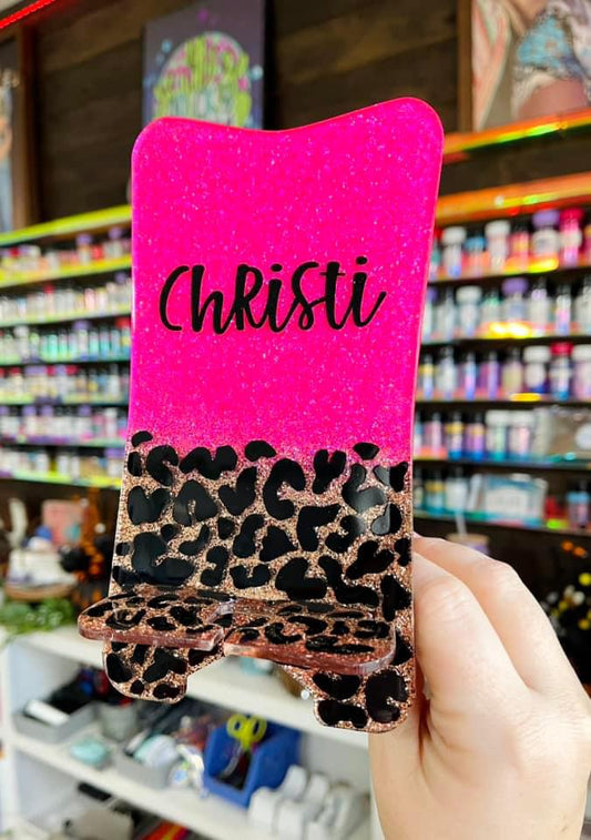 Custom 1/2 Leopard Glitter Phone Stand