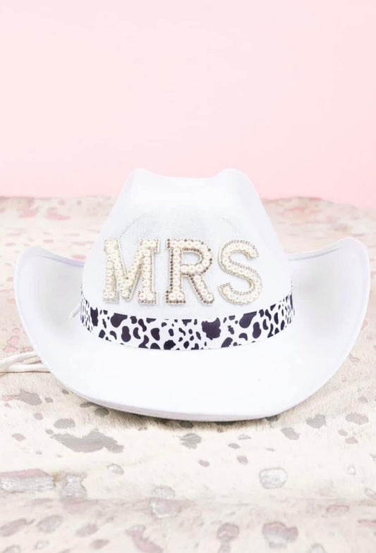 white MRS cowboy hat