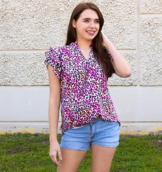 rainbow leopard blouse