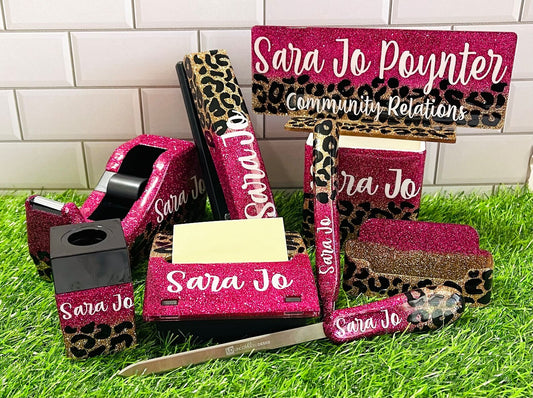 1/2 Leopard Glitter Office Supply Set
