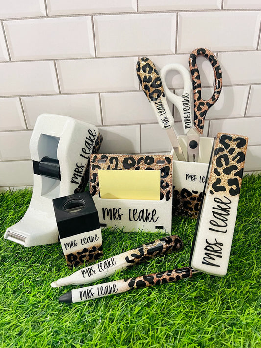 1/2 Leopard Glitter Office Supply Set