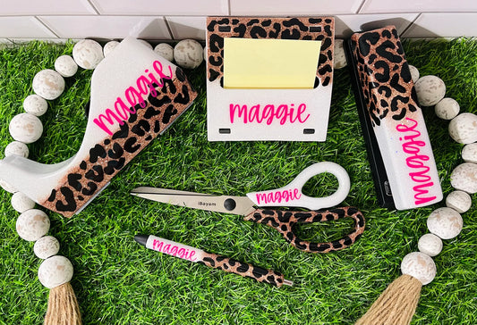1/2 Leopard Glitter Office Supply Set