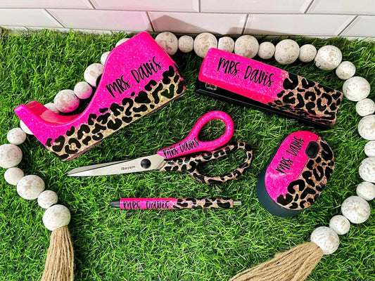1/2 Leopard Glitter Office Supply Set