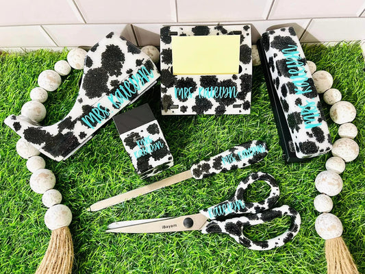 Full Cow Print Glitter Office Supply Set