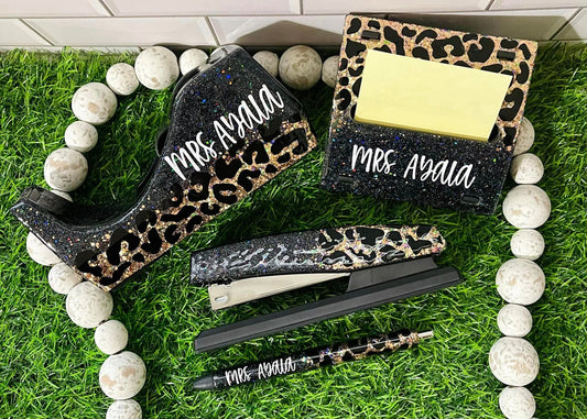 1/2 Leopard Glitter Office Supply Set