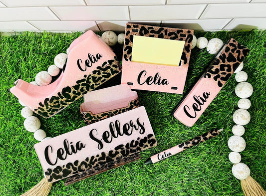 1/2 Leopard Glitter Office Supply Set