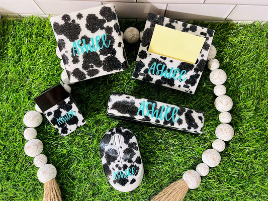 Full Cow Print Glitter Office Supply Set
