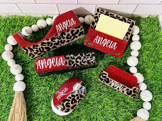 1/2 Leopard Glitter Office Supply Set