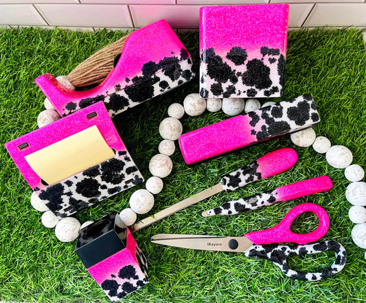 1/2 Cow Print Glitter Office Supply Set