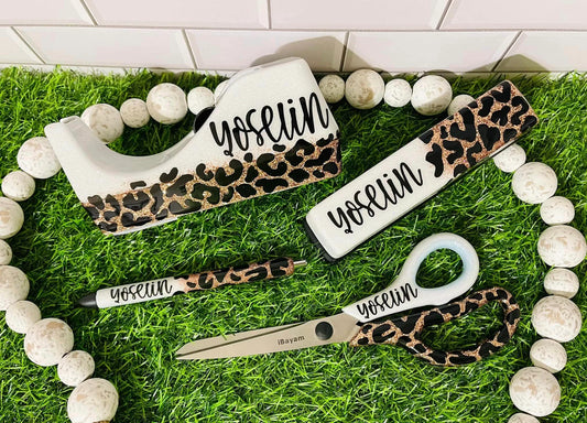 1/2 Leopard Glitter Office Supply Set