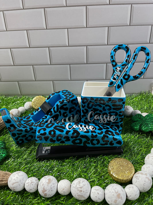 Full Leopard Print Glitter Office Supply Set