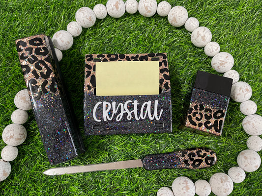 1/2 Leopard Glitter Office Supply Set